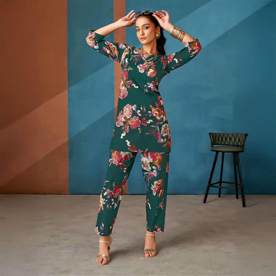 Green  Cotton Printed Kurti