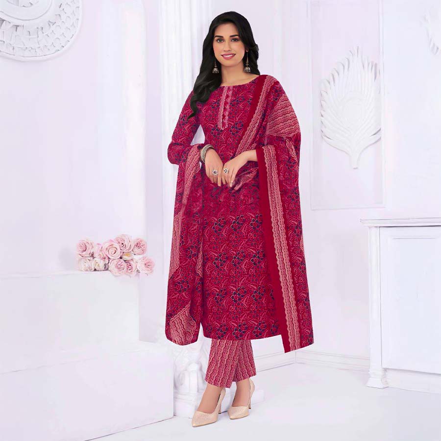 Red  Cotton Casual Wear Salwar Kameez