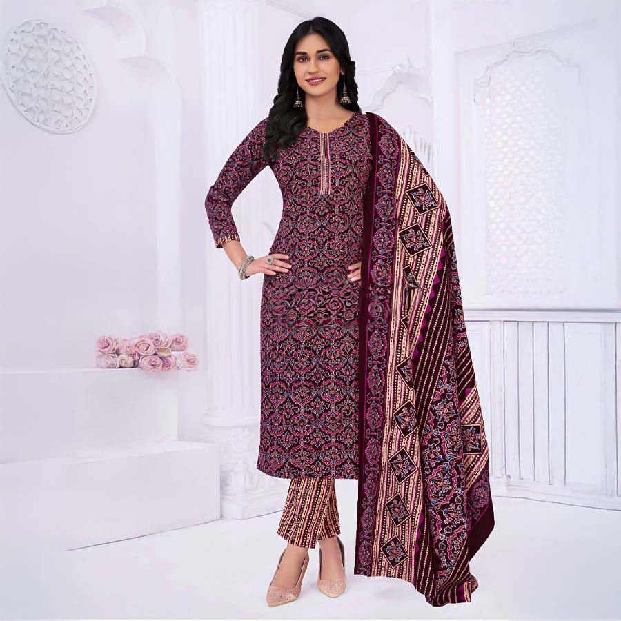 Brown  Cotton Casual Wear Salwar Kameez