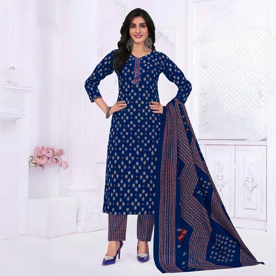 Blue Cotton Casual Wear Salwar Kameez