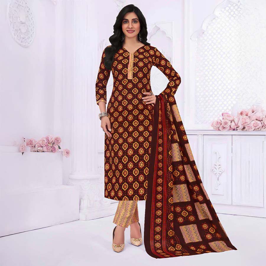 Brown  Cotton Casual Wear Salwar Kameez