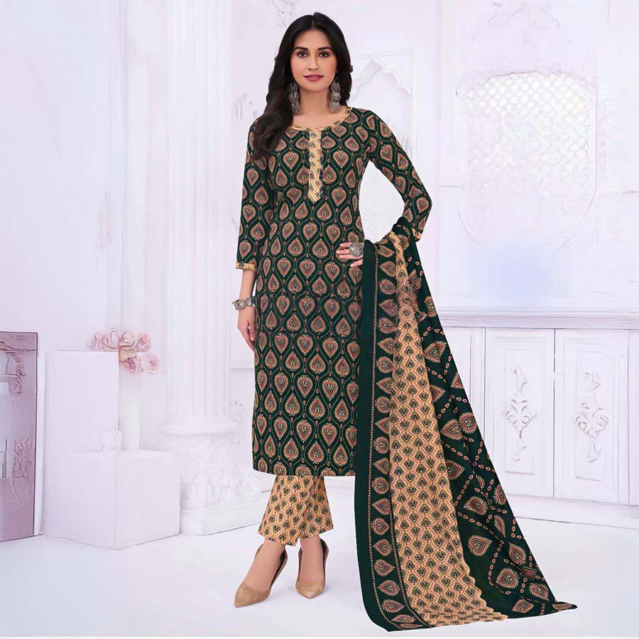 Green  Cotton Casual Wear Salwar Kameez