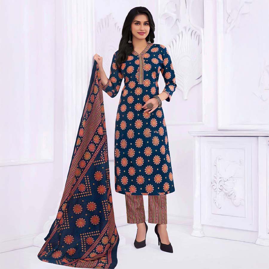 Blue Cotton Casual Wear Salwar Kameez