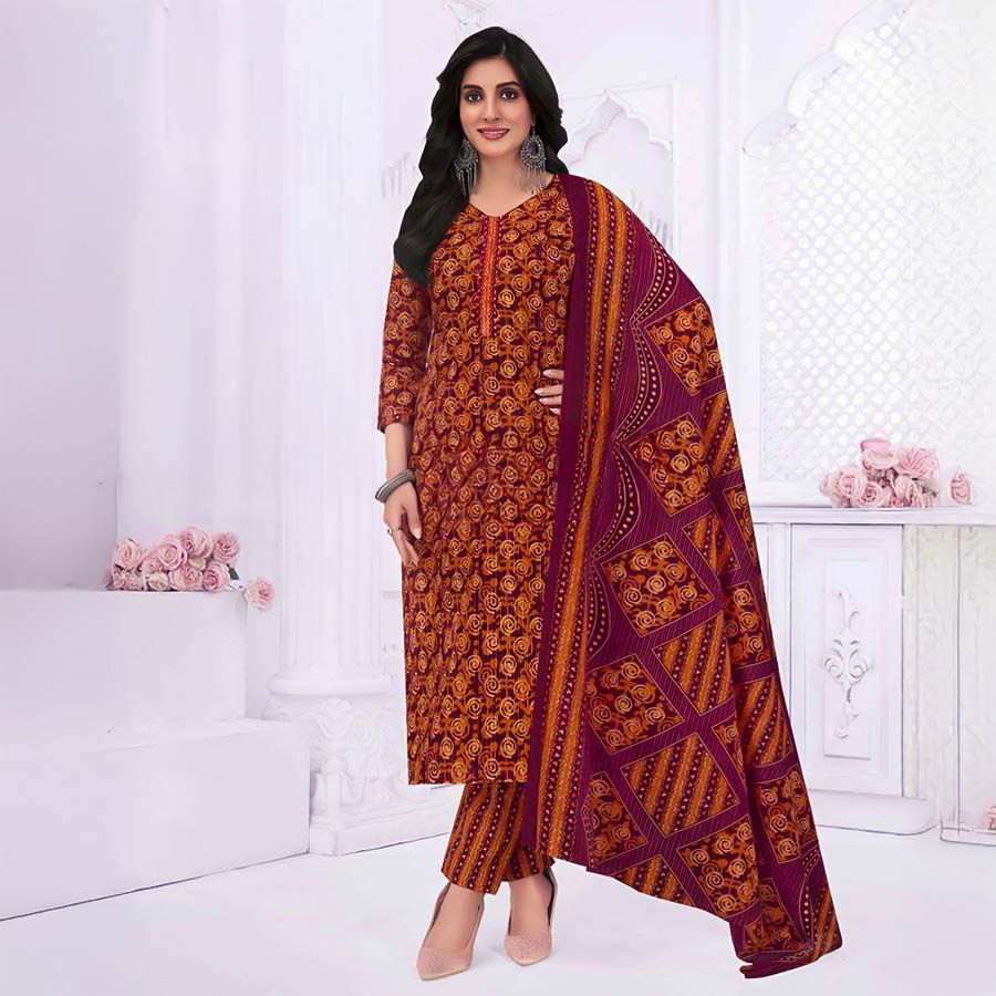 Red  Cotton Casual Wear Salwar Kameez