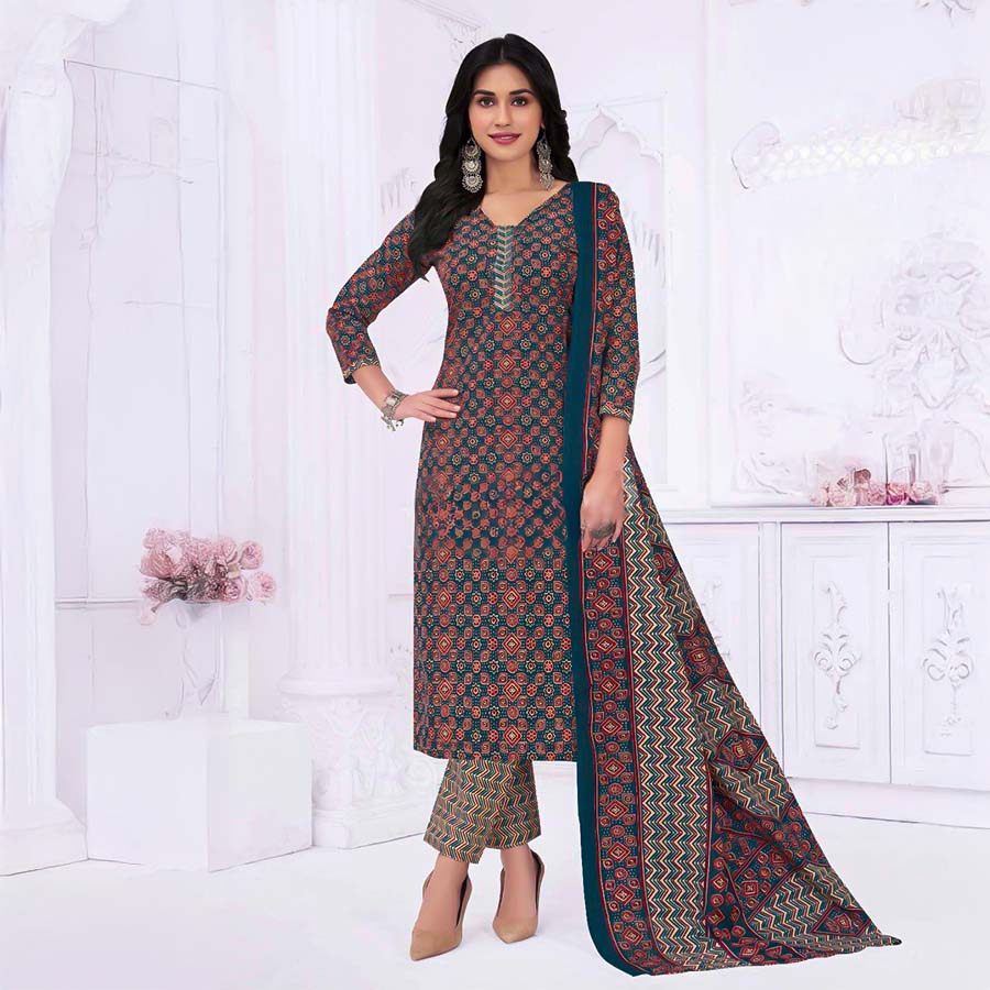 Green  Cotton Casual Wear Salwar Kameez