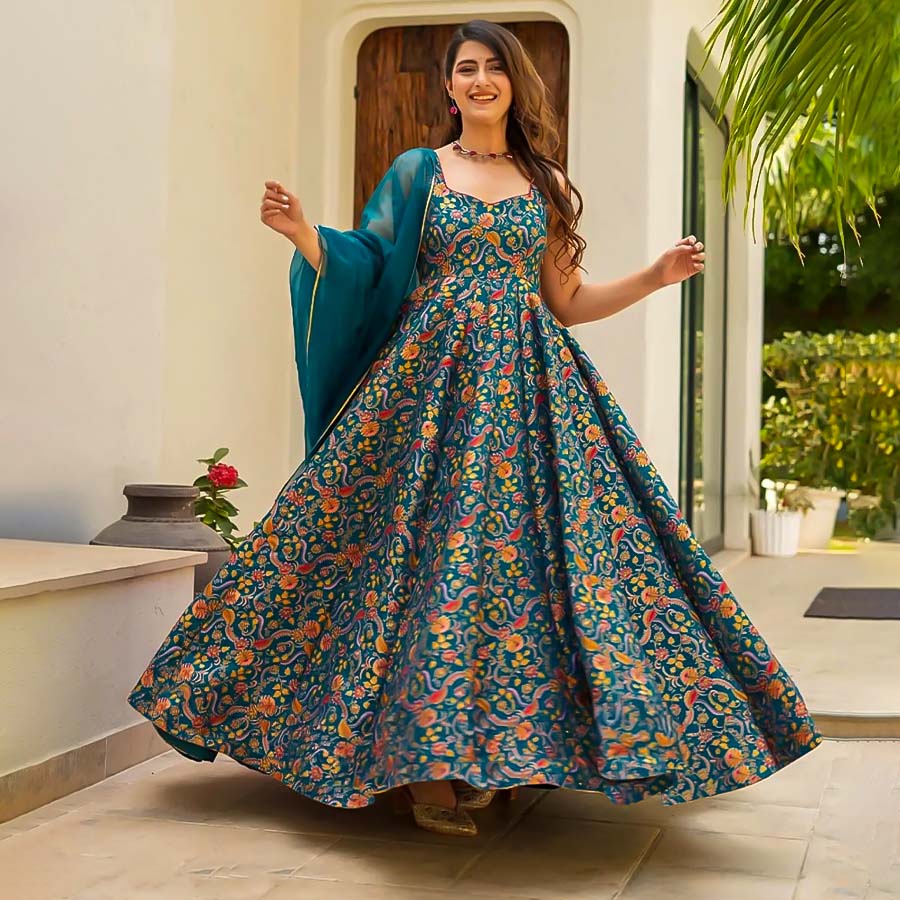 Blue Silk Anarkali Suit