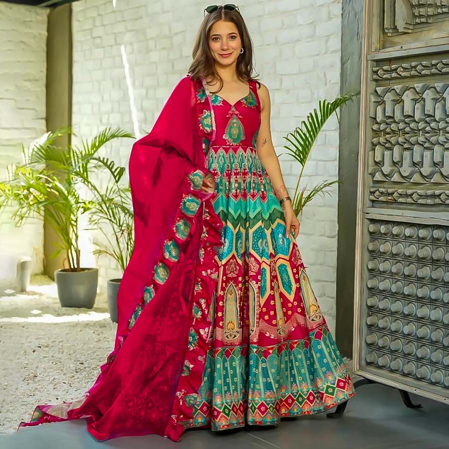 Red  Silk Anarkali Suit