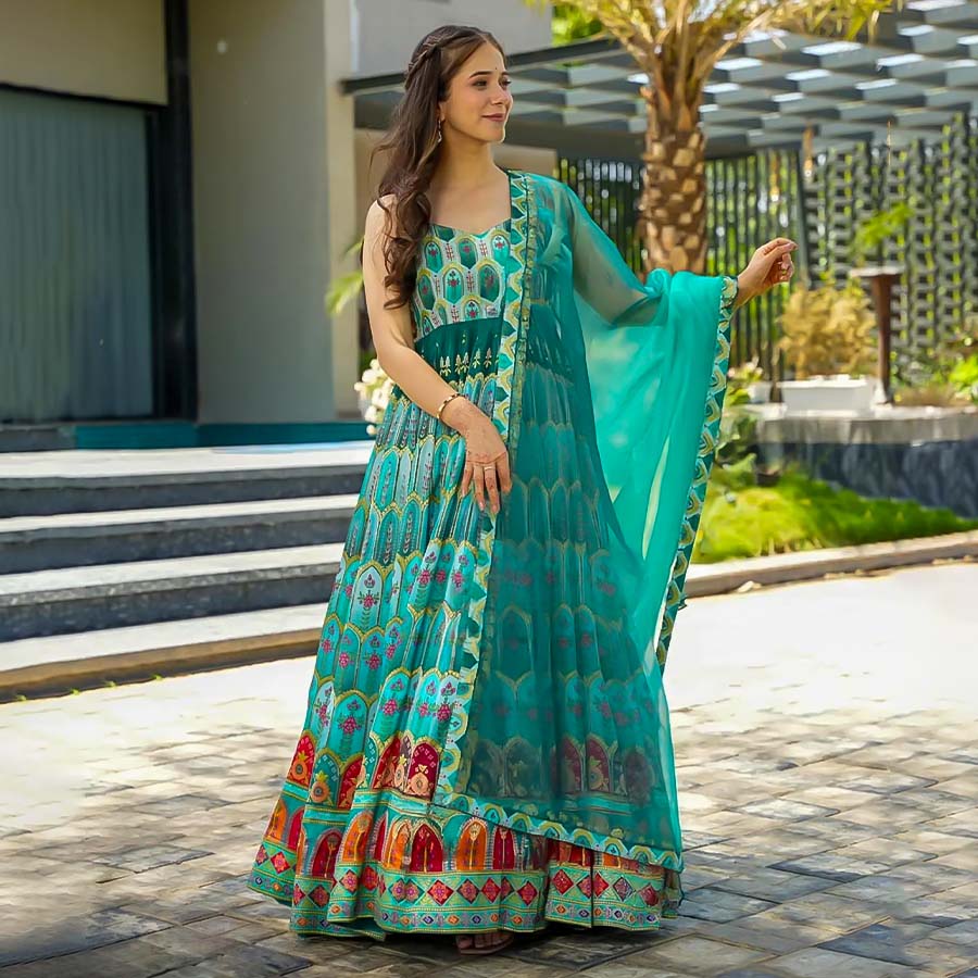 Sky Blue Silk Anarkali Suit