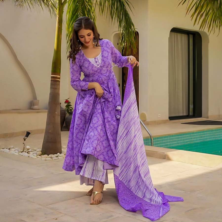 Purple Muslin Anarkali Suit