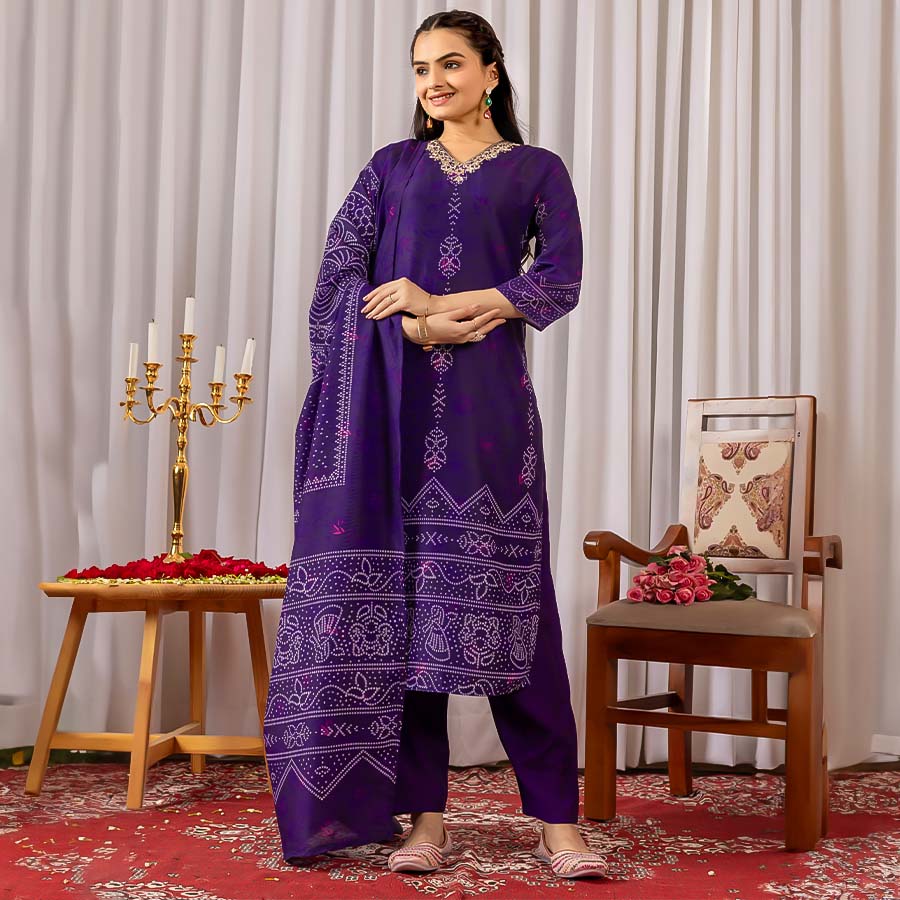 Purple  Muslin Silk Casual Wear Salwar Kameez