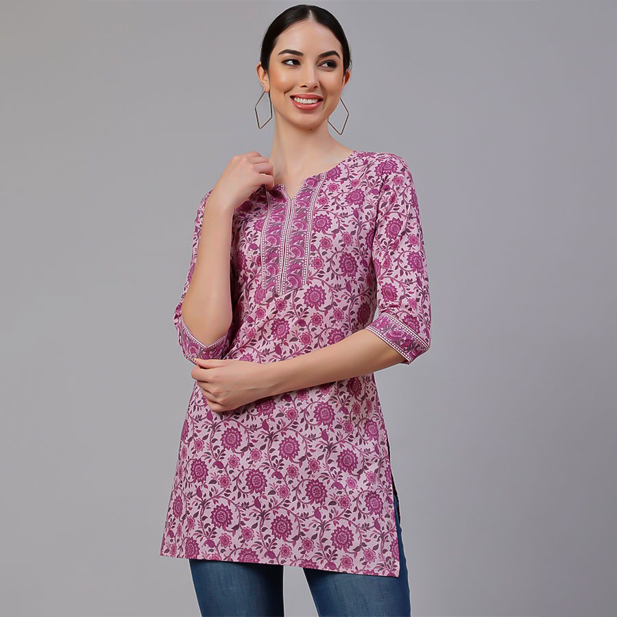 Pink  Cotton Printed Kurti