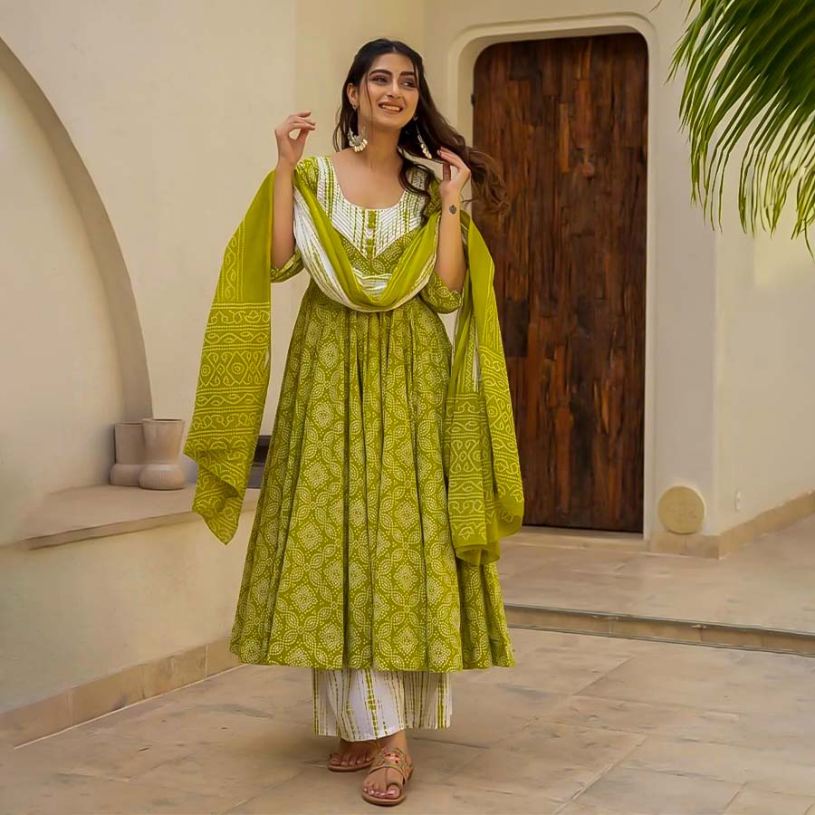 Green  Muslin Anarkali Suit