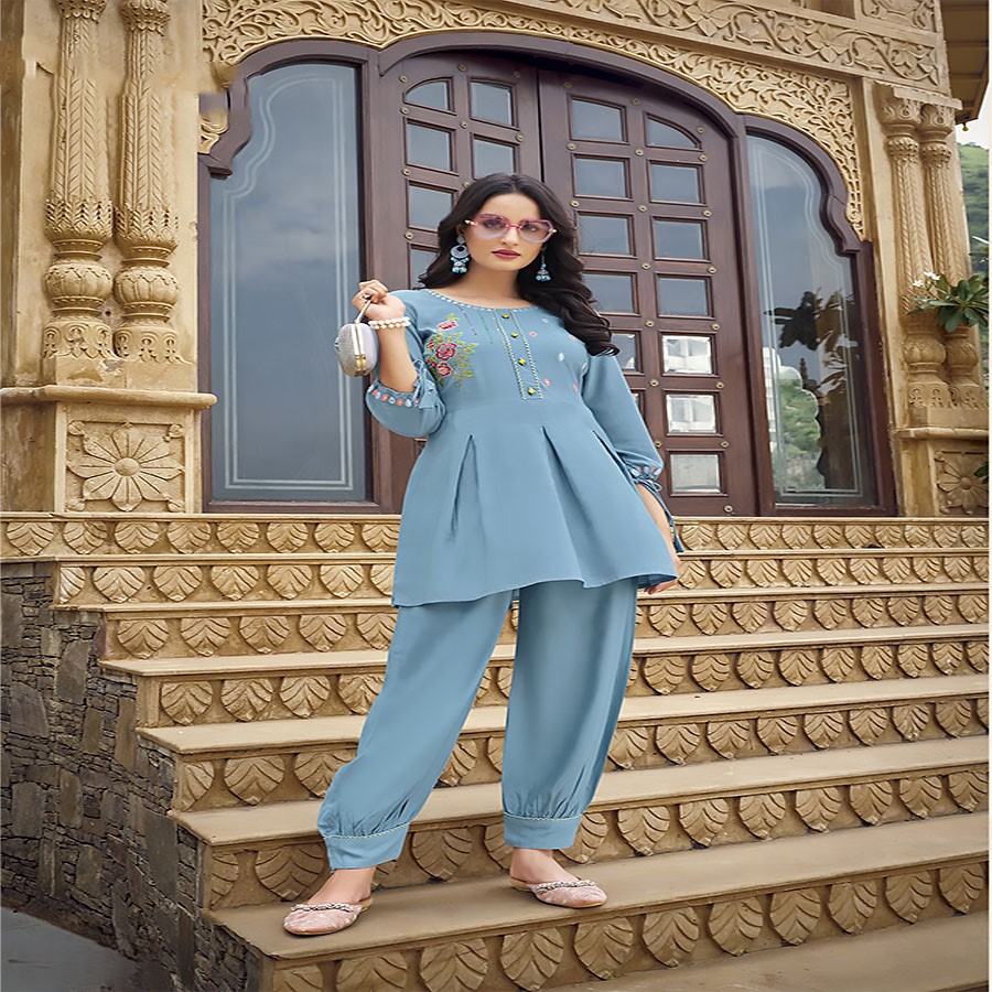 Blue Pure viscose Rayon Casual Kurtis