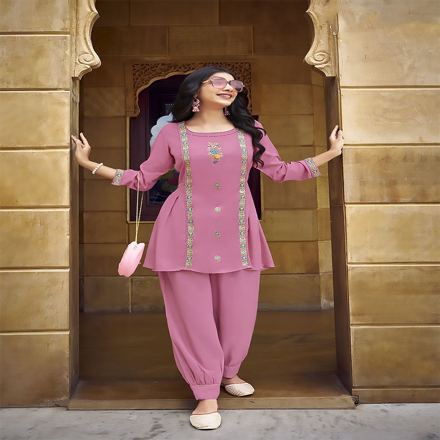 Pink Pure viscose Rayon Casual Kurtis