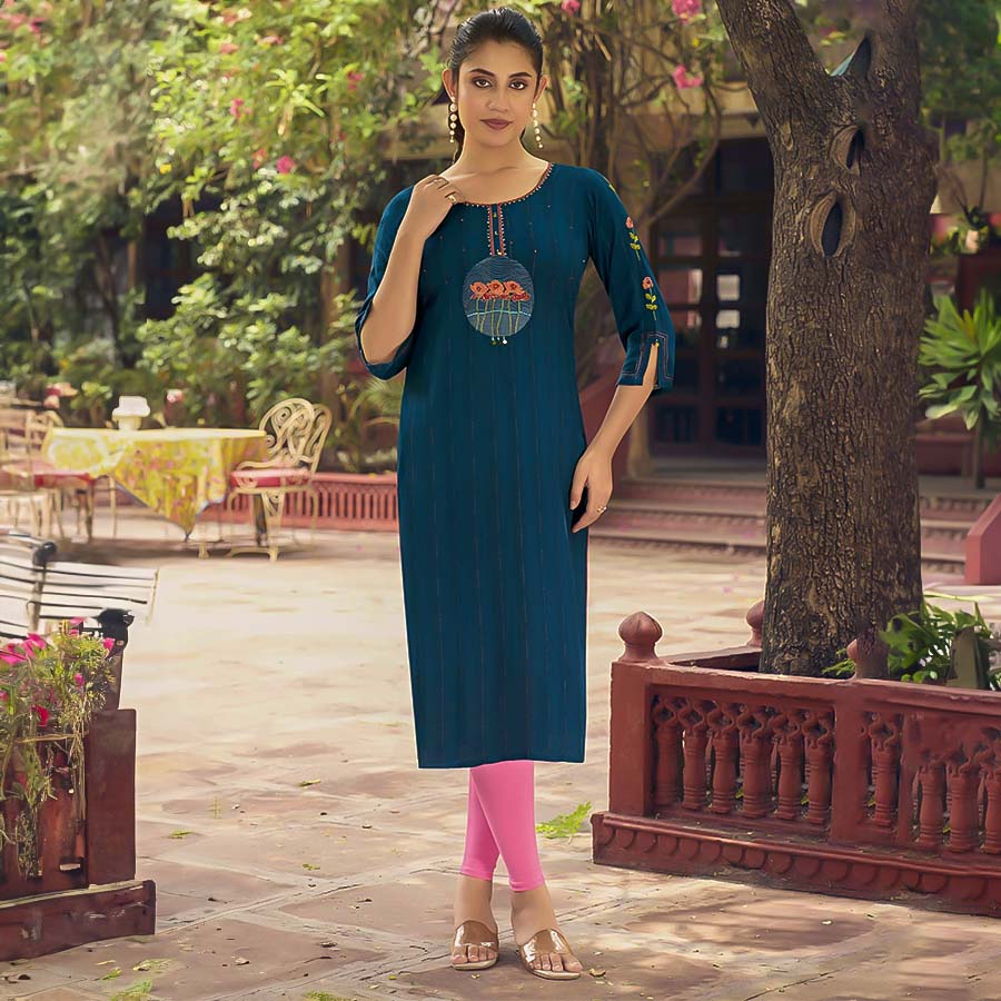 Neavy Blue Rayon Casual Wear Kurti