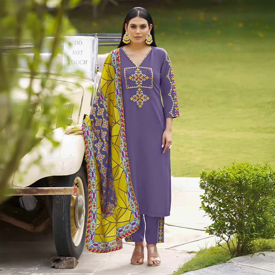 Purple  Rayon Casual Wear Salwar Kameez