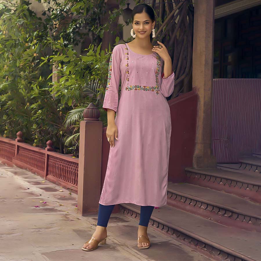 Pink Rayon Casual Wear Kurti