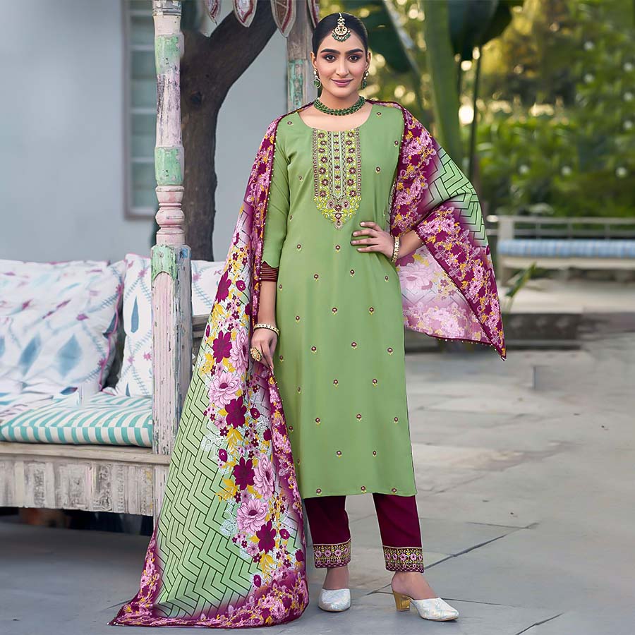 Green Rayon Casual Wear Kurti