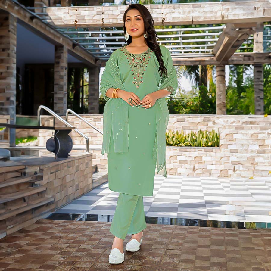 Green  Roman Shimmer Casual Wear Salwar Kameez