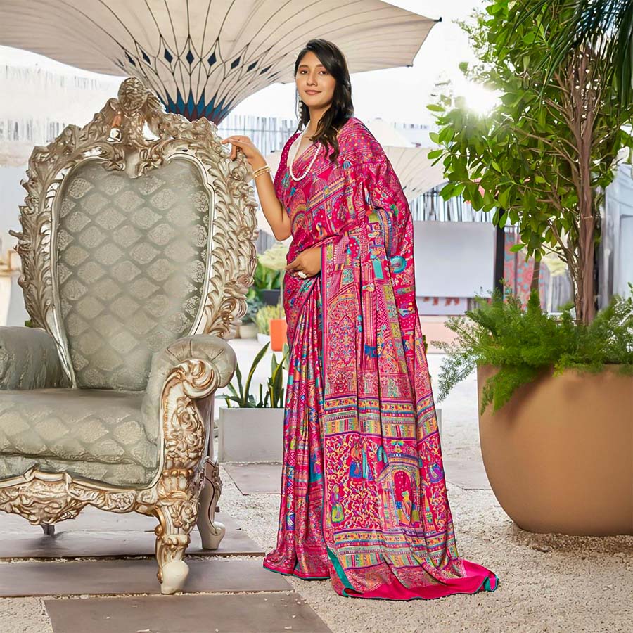 Magenta  Moss Printed Saree