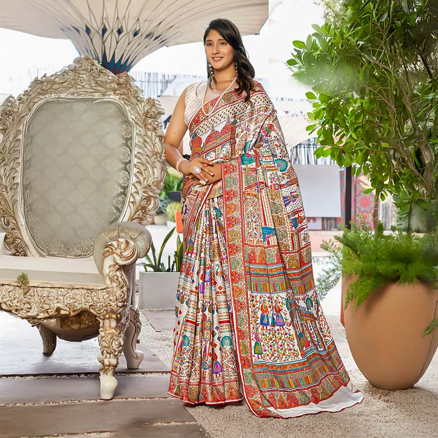 White Moss Printed Saree