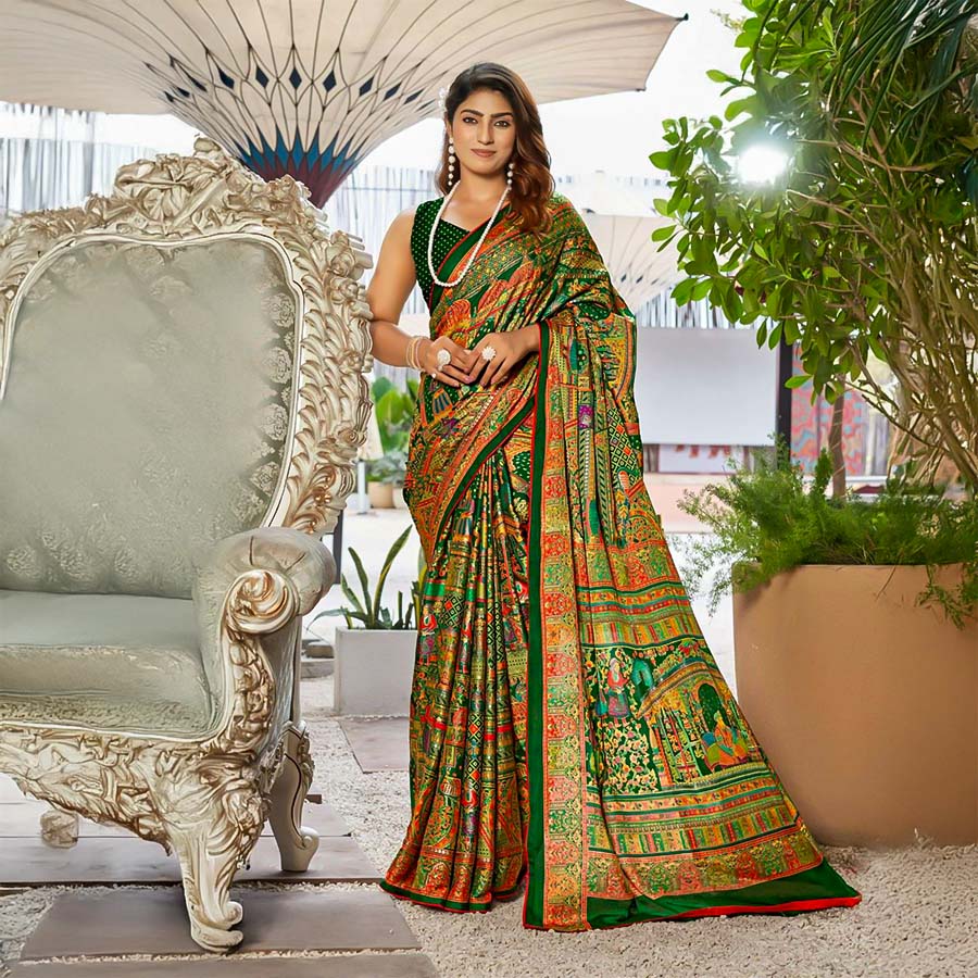 Green  Moss Printed Saree