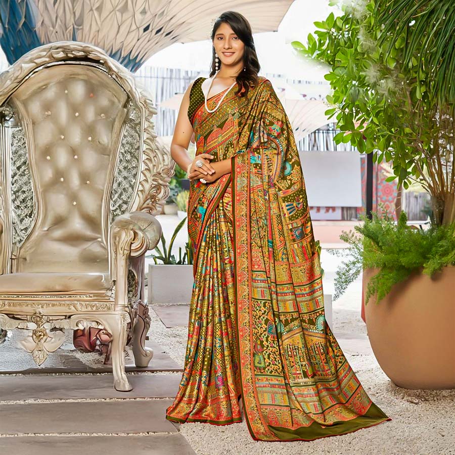 Green  Moss Printed Saree