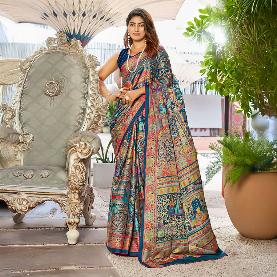 Blue Moss Printed Saree