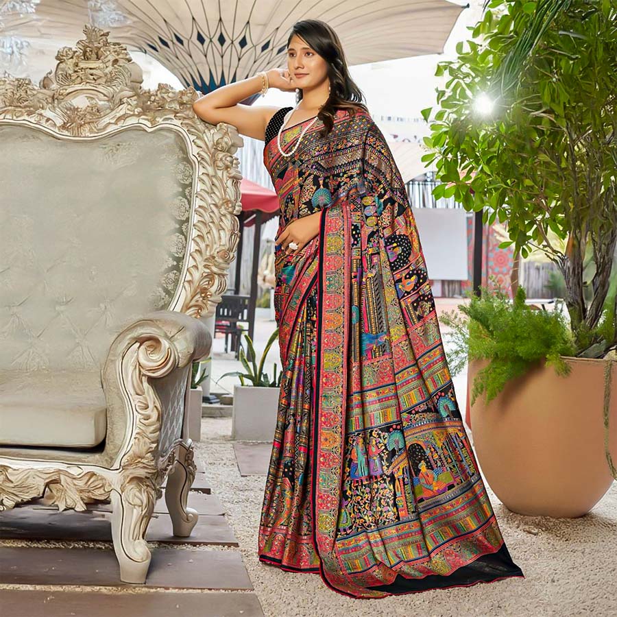 Black  Moss Printed Saree