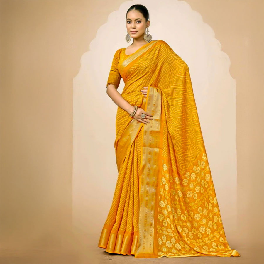 Yellow Jacquard Silk Casual Wear Saree