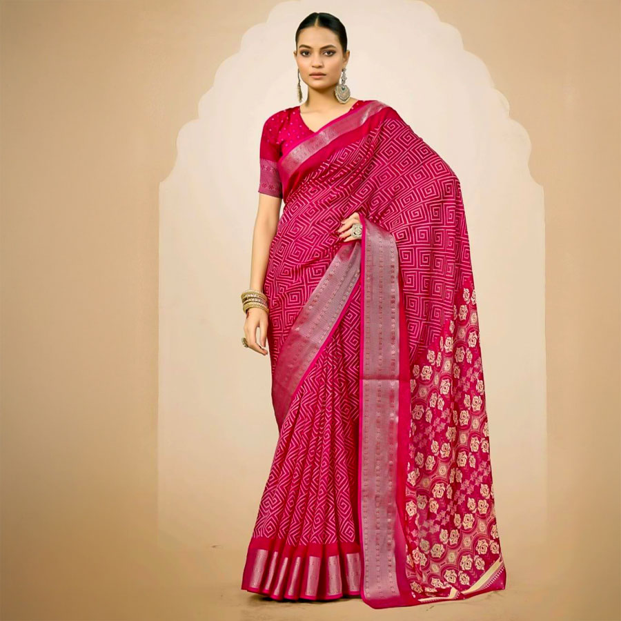 Red Jacquard Silk Casual Wear Saree
