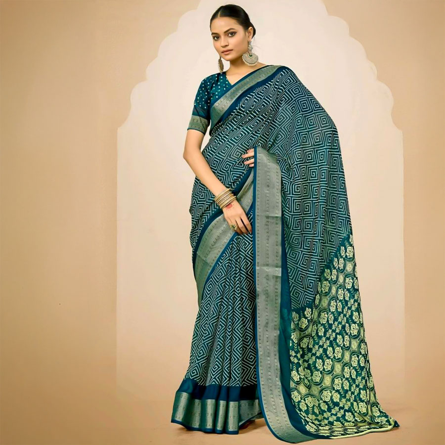 Green  Jacquard Silk Casual Wear Saree
