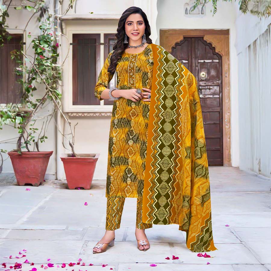 Green  Cambric Cotton Casual Wear Salwar Kameez