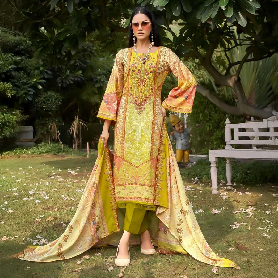 Yellow Cambric Casual Wear Salwar Kameez