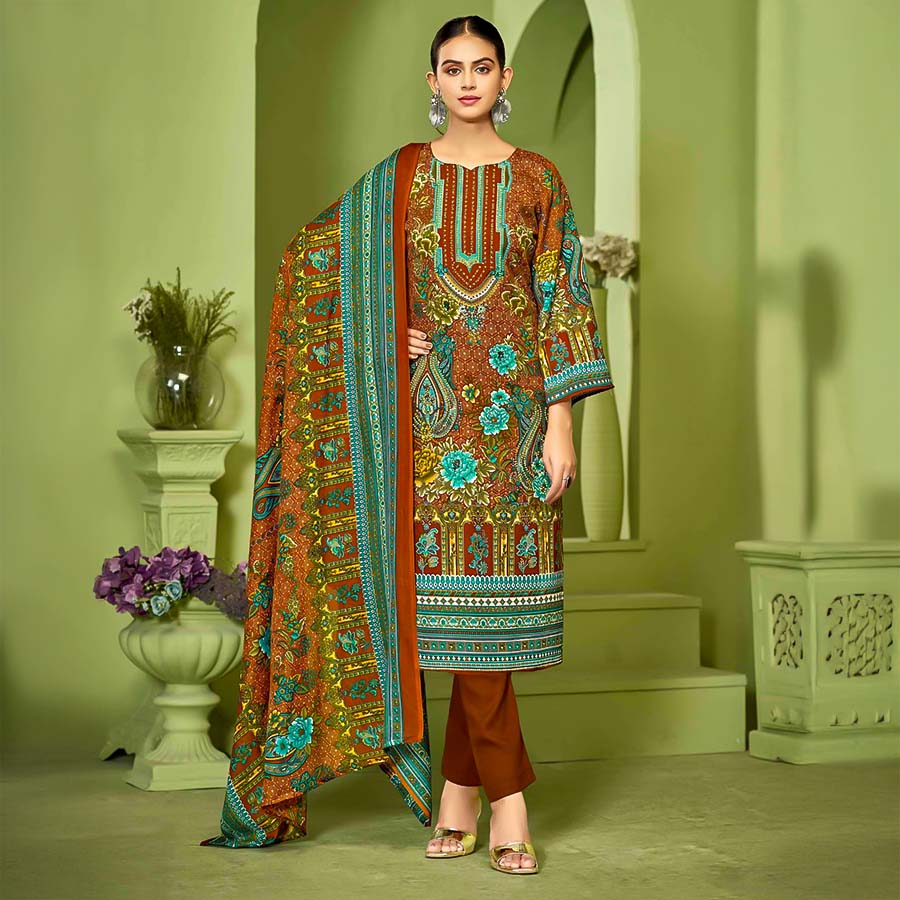 Orange  Cotton Printed Salwar Kameez