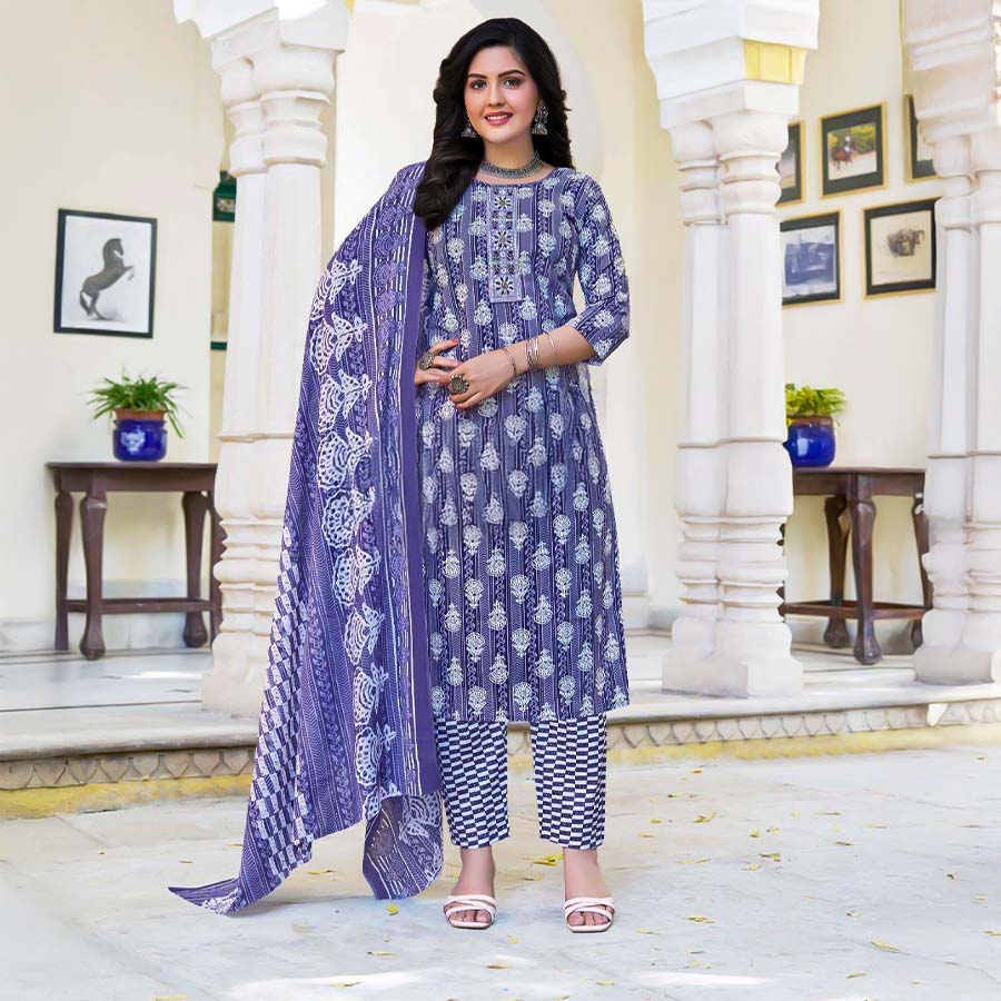 Purple  Cambric Cotton Casual Wear Salwar Kameez