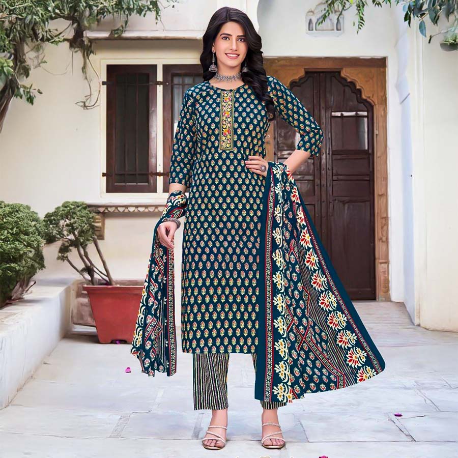 Green  Cambric Cotton Casual Wear Salwar Kameez