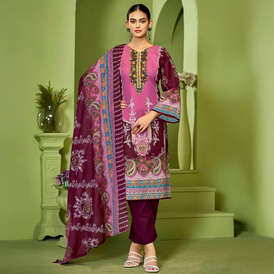 Pink  Cotton Printed Salwar Kameez
