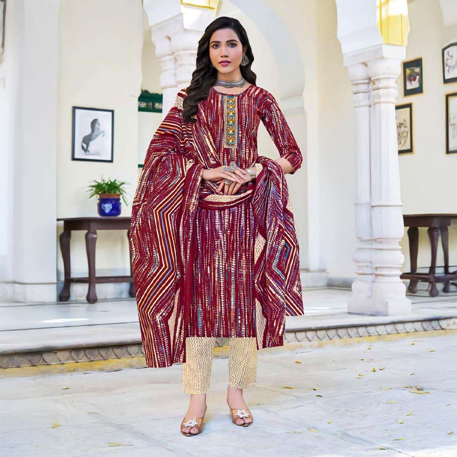Brown Cambric Cotton Casual Wear Salwar Kameez