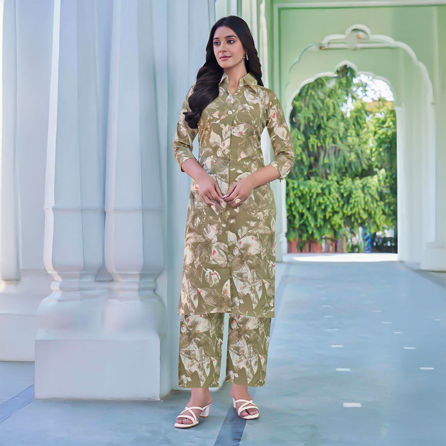 Green  Chanderi Casual Wear Kurti