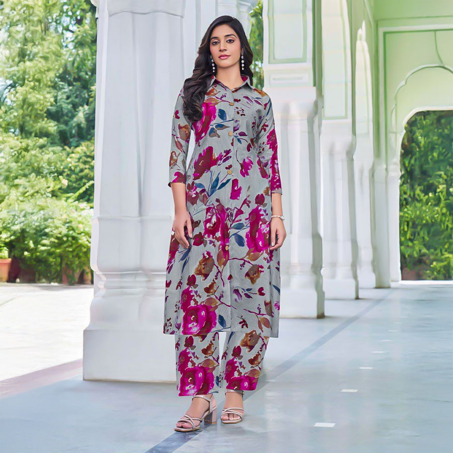 Grey Chanderi Casual Wear Kurti