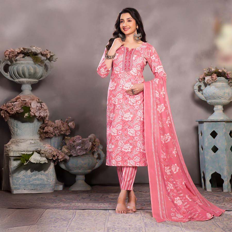 Pink  Cotton Casual Wear Salwar Kameez