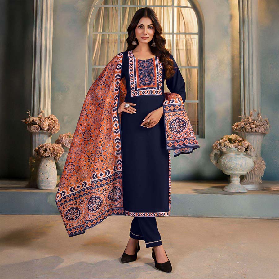 Blue  Rayon Casual Wear Salwar Kameez