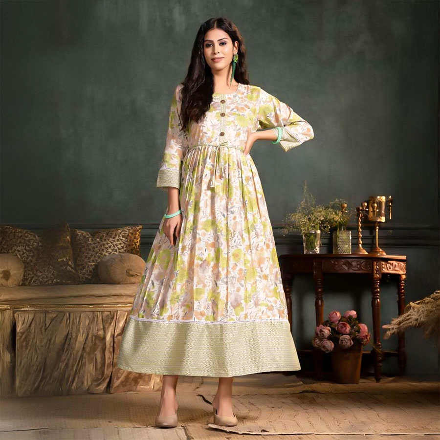 Green  Capsule Print Casual Wear Kurti
