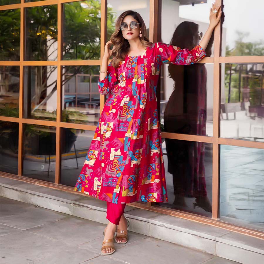 Red  Vertican Casual Wear Kurti