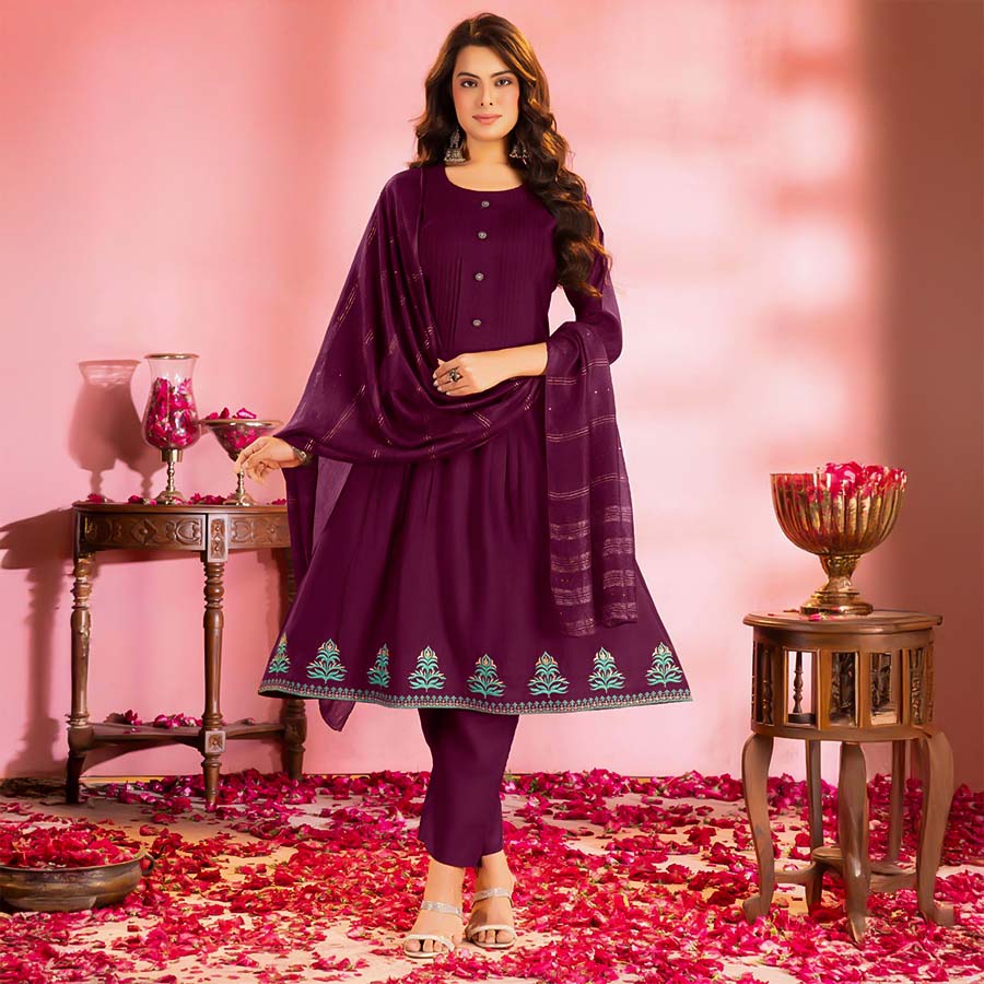 Violet Vertican Casual Wear Salwar Kameez