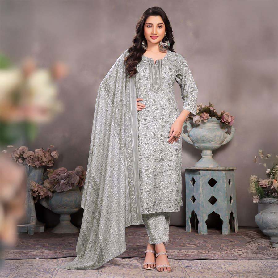 Grey  Cotton Casual Wear Salwar Kameez