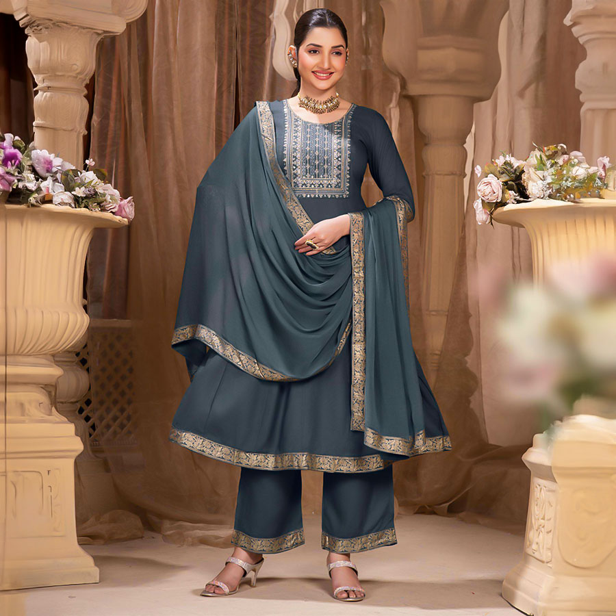 Grey  Rayon Casual Wear Salwar Kameez