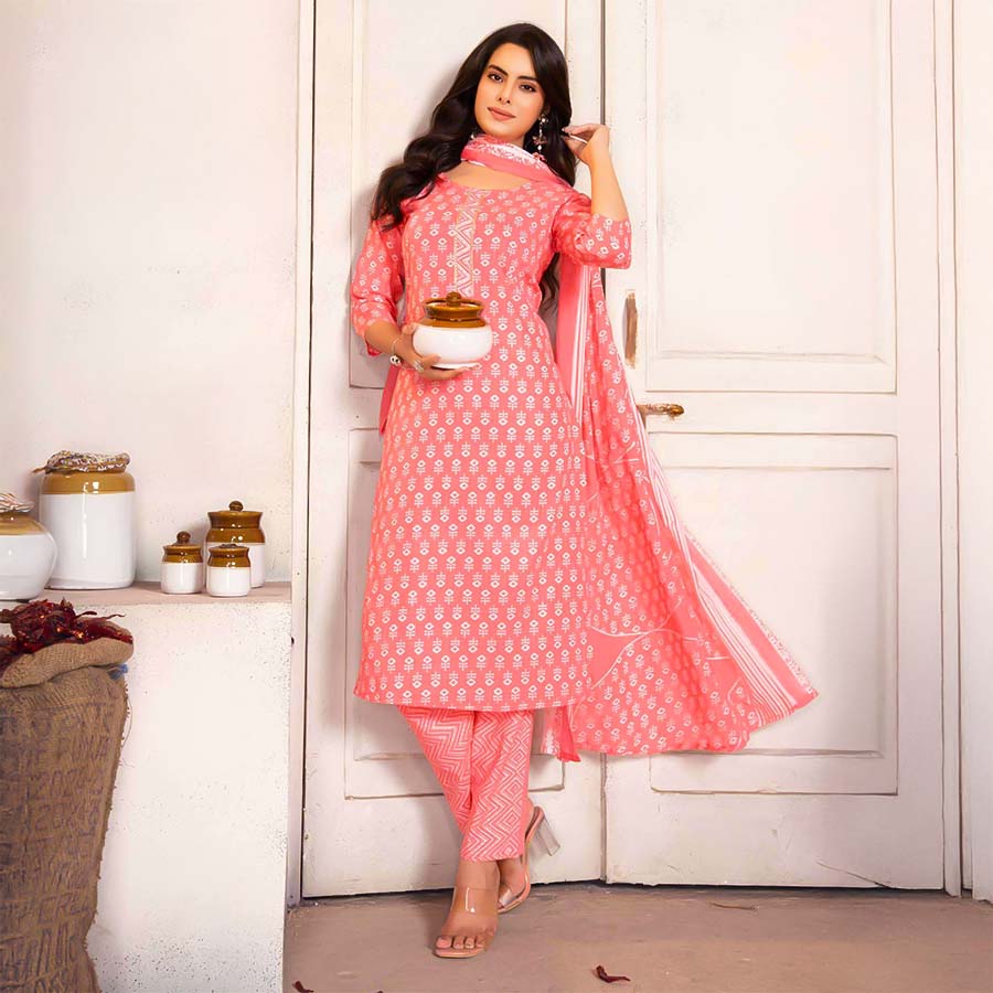 Pink  Cotton Casual Wear Salwar Kameez