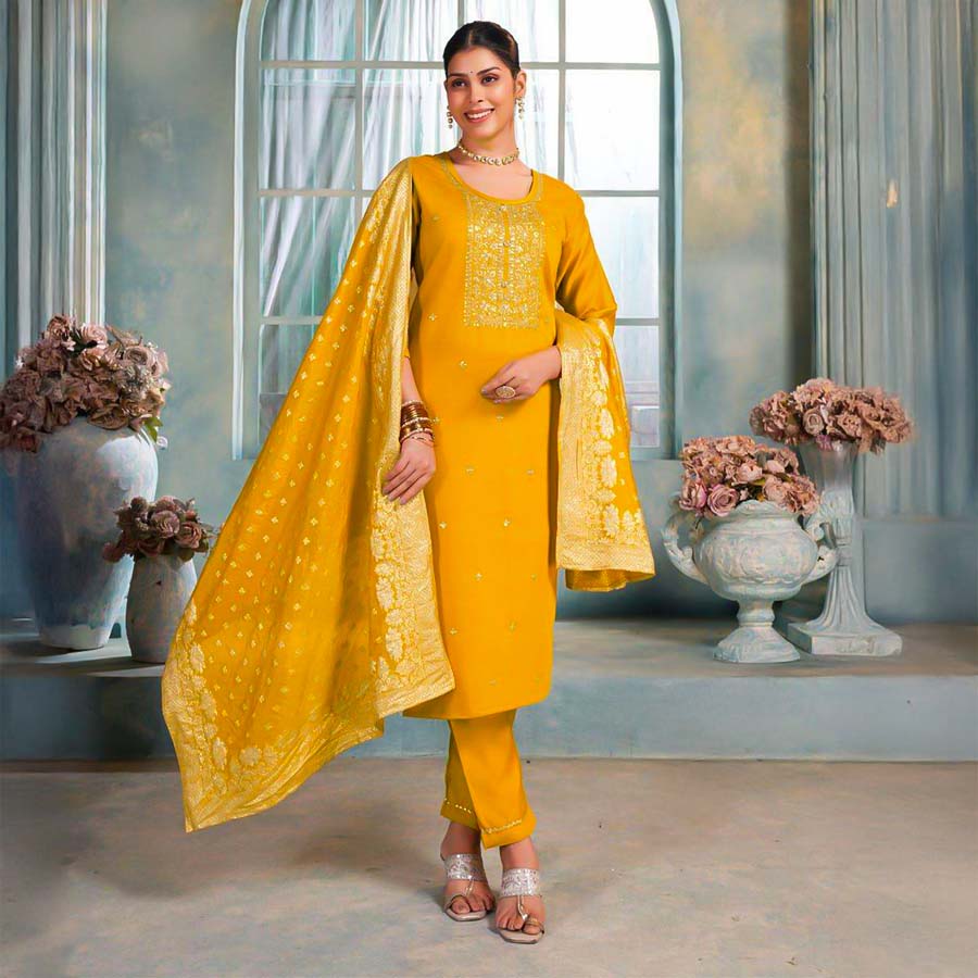 Yellow  Vertican  Casual Wear Salwar Kameez